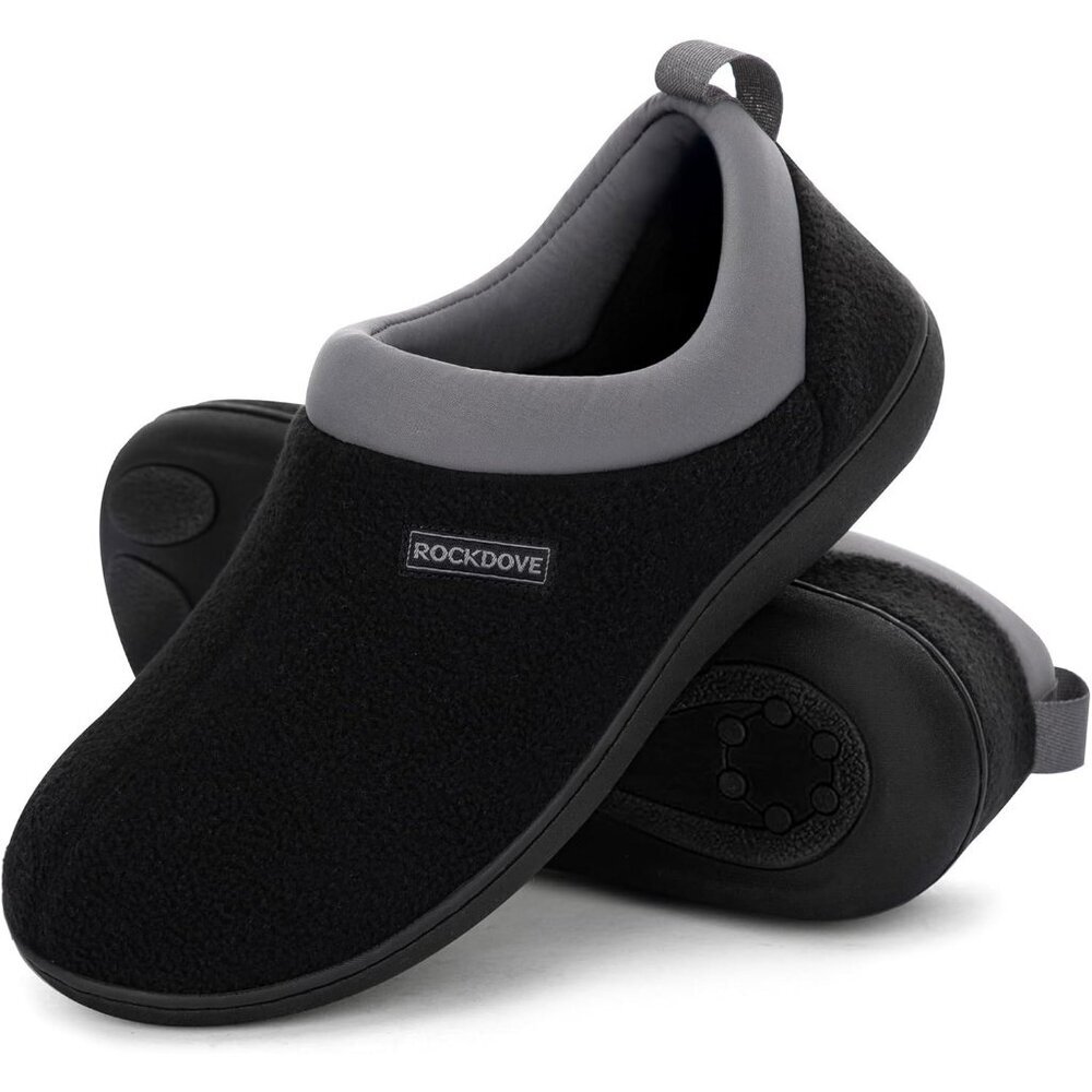 Women's Black Cuff Two Tone Fleece Foam Closed Back Rubber Sole Slipper Boot